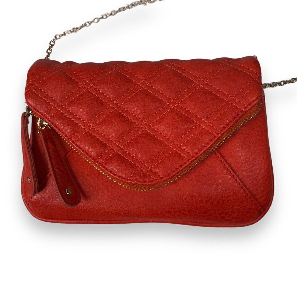 Street Level Quilted Vegan Faux Leather Crossbody Bag "Red" Women's
